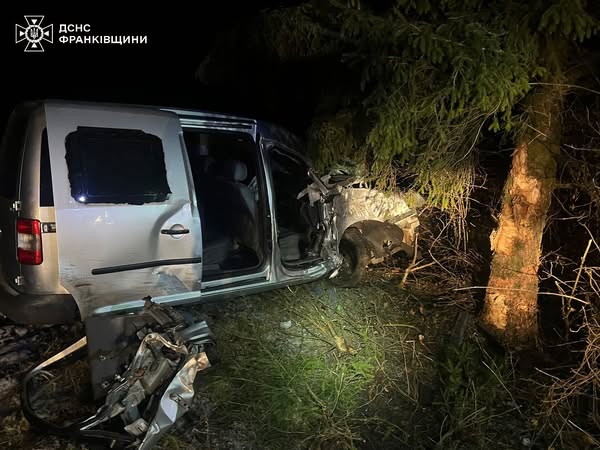 На Коломийщині автівка в'їхала в дерево: знадобилась допомога рятувальників